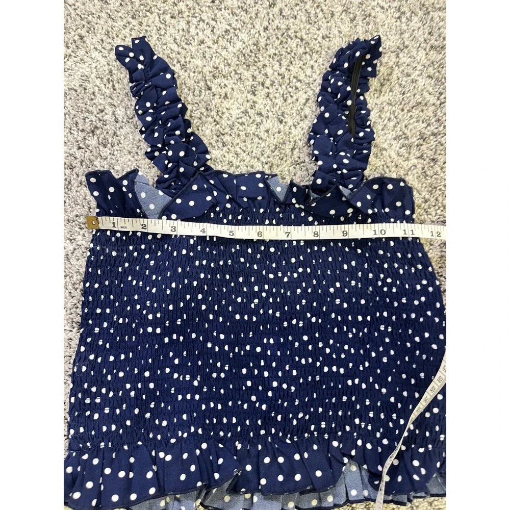 SHEIN Womens Navy Blue Polka Dot Two Piece Set Smocked Crop Top Maxi Skirt Small